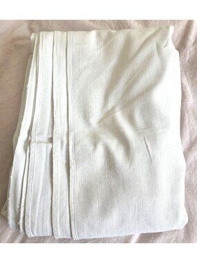 Large Antiq French Linen Metis Sheet 116" X 170" Cream Woven Bedding Fabric